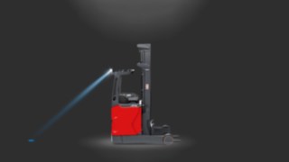 Linde BlueSpot im Einsatz an einem Schubmaststapler.